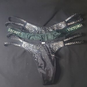 Victoria's Secret Black and Dark Green Rhinestone Thongs